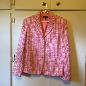Adorable Lafayette 148 pink tweed blazer with satin trim